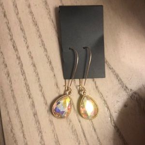 Long Gold Dangling Opal earrings